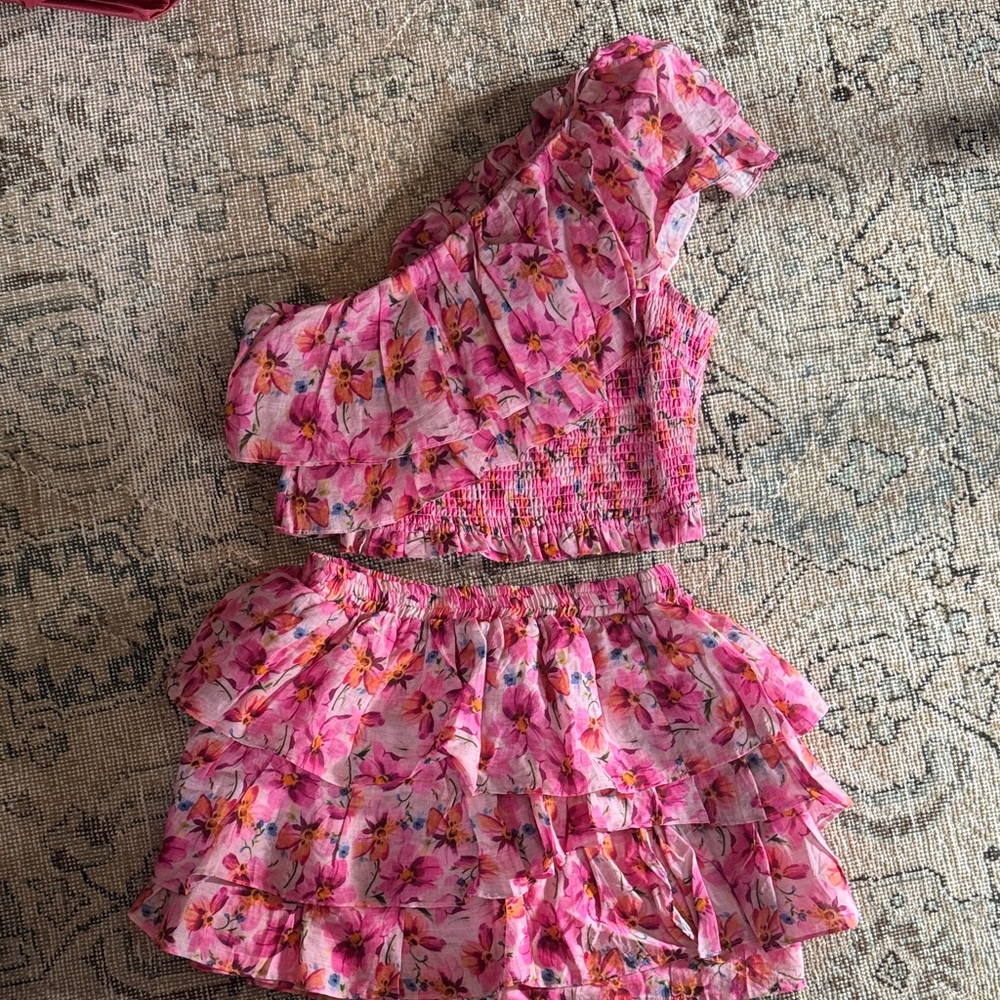 Endless Rose Pink Floral Ruffle Mini Skirt Set